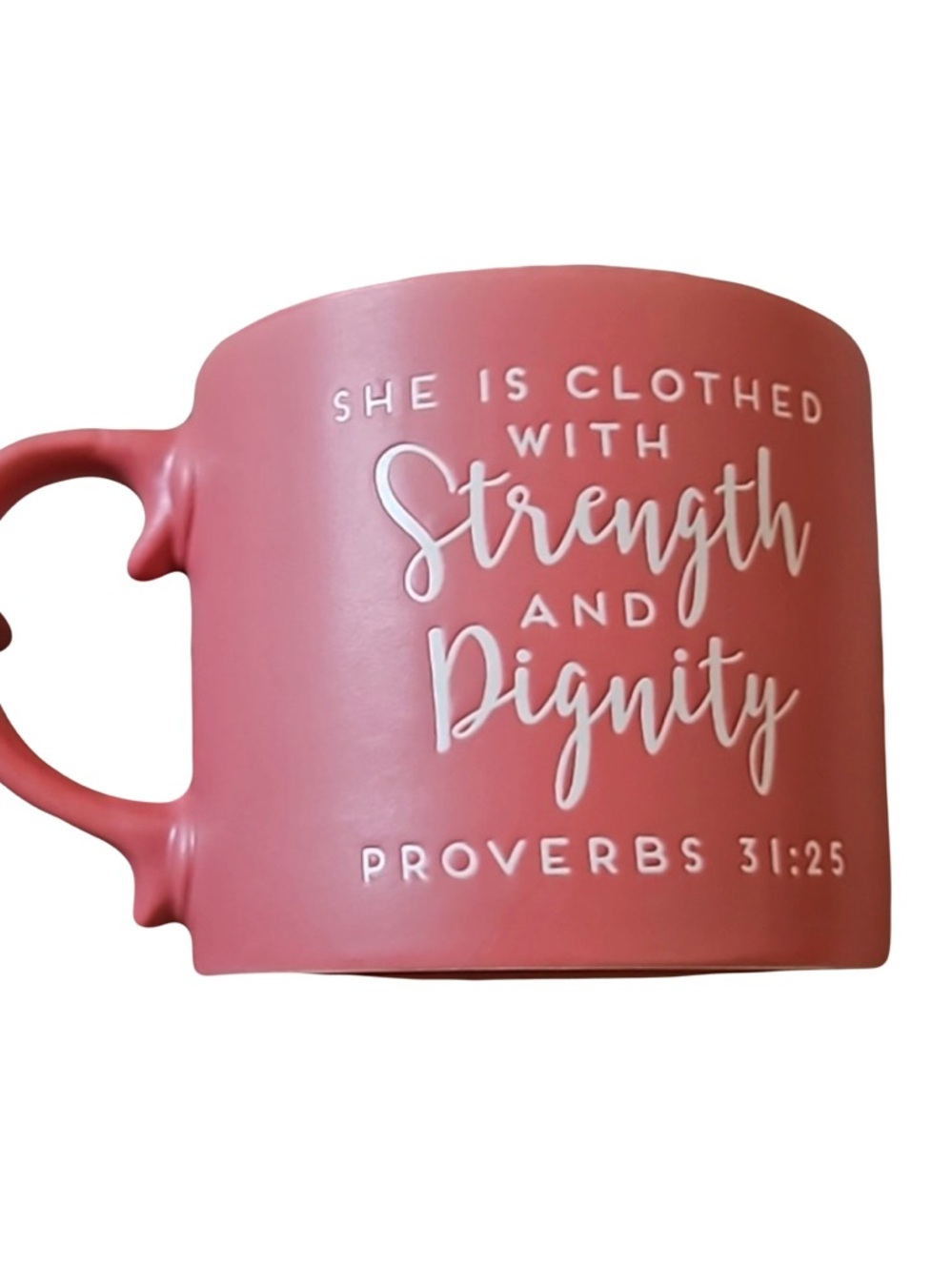 Inspirational Pink Ceramic Mug - Strength and Dignity